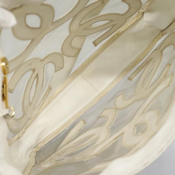 CHANEL Triple Coco Chain Tote Bag Vinyl Leather White Gold CC Auth bs23423 - Picture 12 of 16